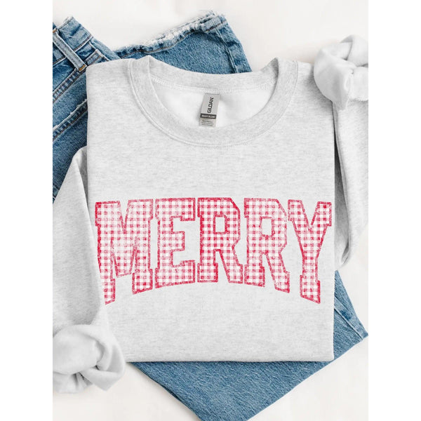 Merry Gingham Sweatshirt - PINK or GRAY ***PREORDER***