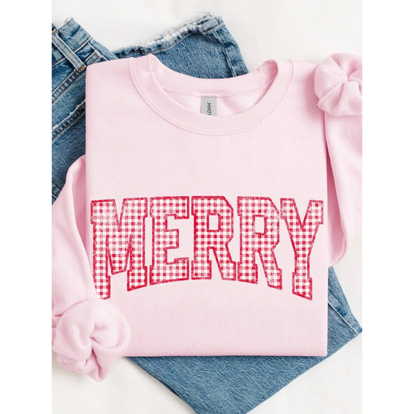 Merry Gingham Sweatshirt - PINK or GRAY ***PREORDER***