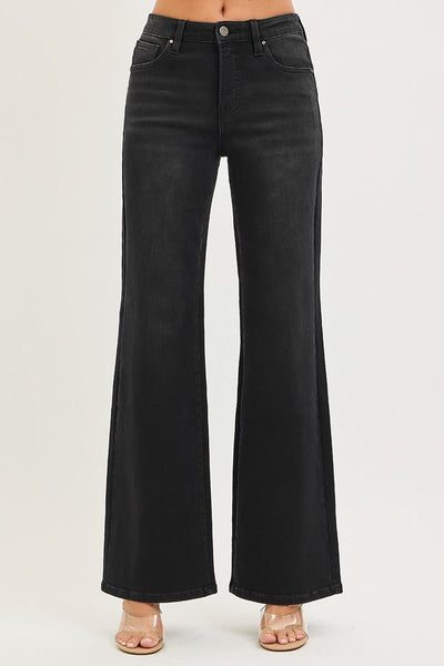 Risen Adriana Tummy Control High Rise Wide Leg Black Jeans