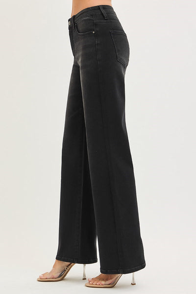 Risen Adriana Tummy Control High Rise Wide Leg Black Jeans