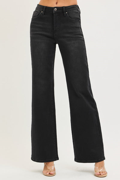 Risen Adriana Tummy Control High Rise Wide Leg Black Jeans