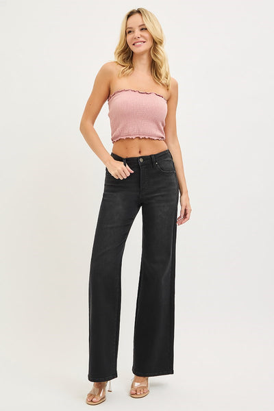 Risen Adriana Tummy Control High Rise Wide Leg Black Jeans