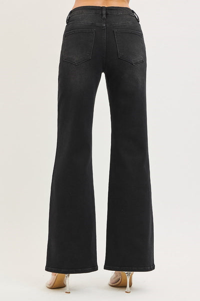 Risen Adriana Tummy Control High Rise Wide Leg Black Jeans