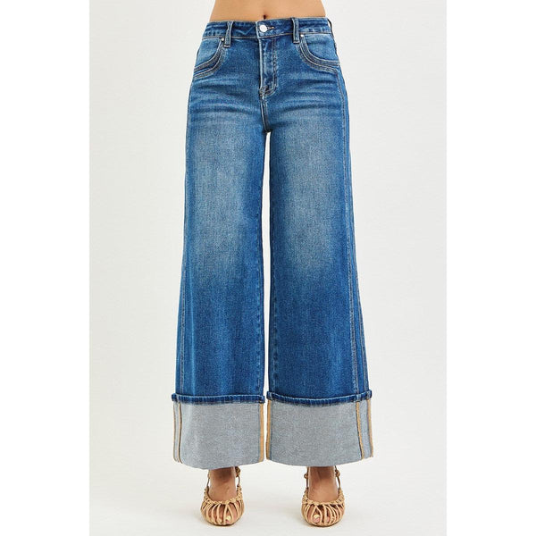 Risen London High Rise Wide Leg Cuffed Jeans