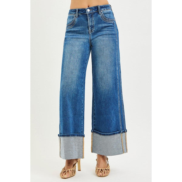Risen London High Rise Wide Leg Cuffed Jeans