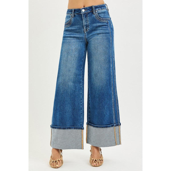 Risen London High Rise Wide Leg Cuffed Jeans