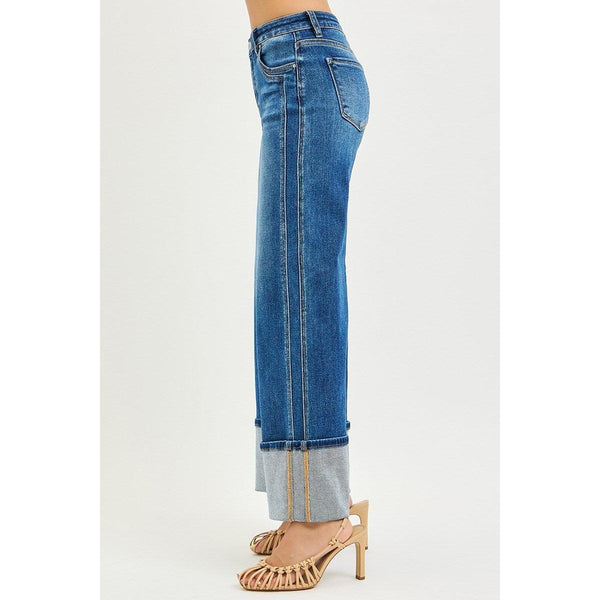 Risen London High Rise Wide Leg Cuffed Jeans