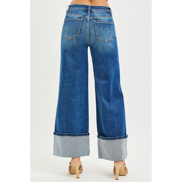 Risen London High Rise Wide Leg Cuffed Jeans