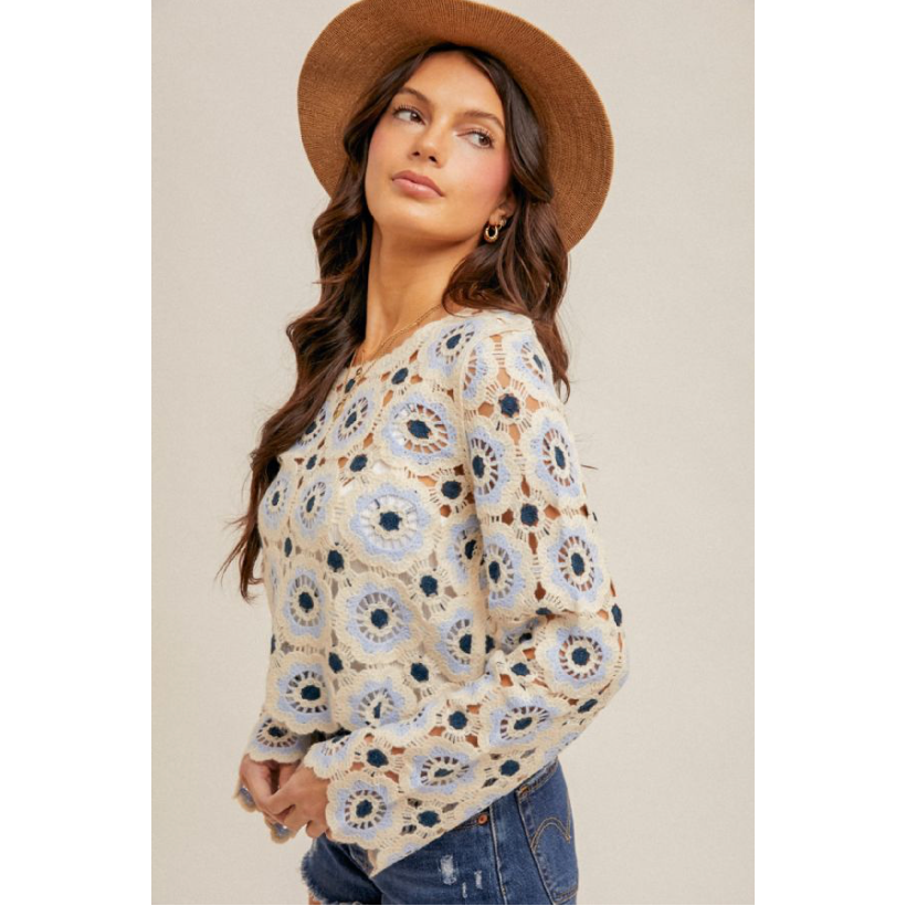 Blue Crochet Flower Top