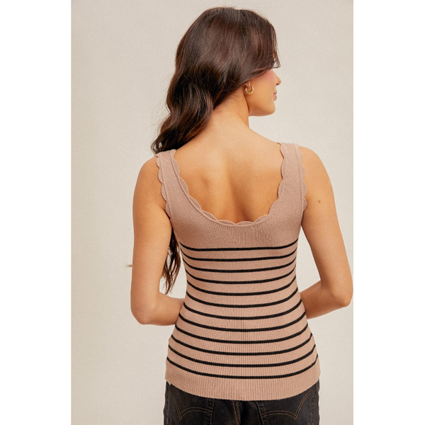 Brown Striped Scallop Edge Tank