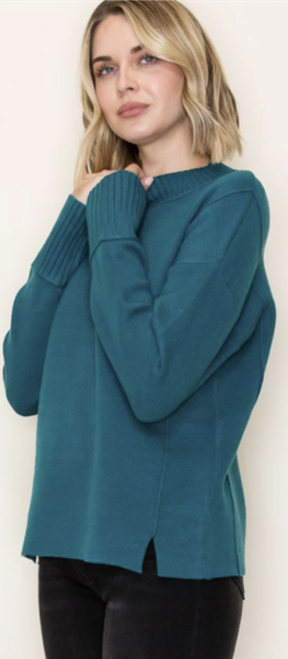 Teal Mock Neck Solid Sweater