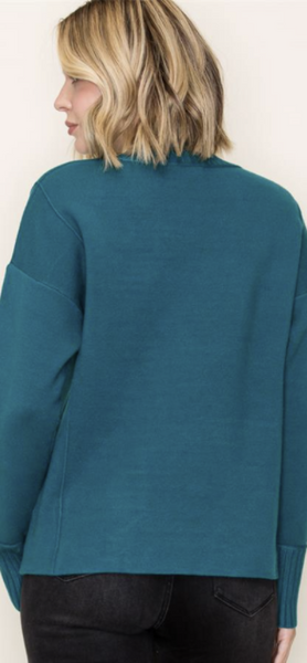 Teal Mock Neck Solid Sweater