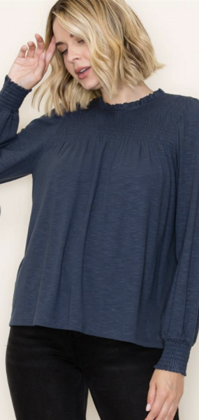Dark Teal Ruffle Neck Top