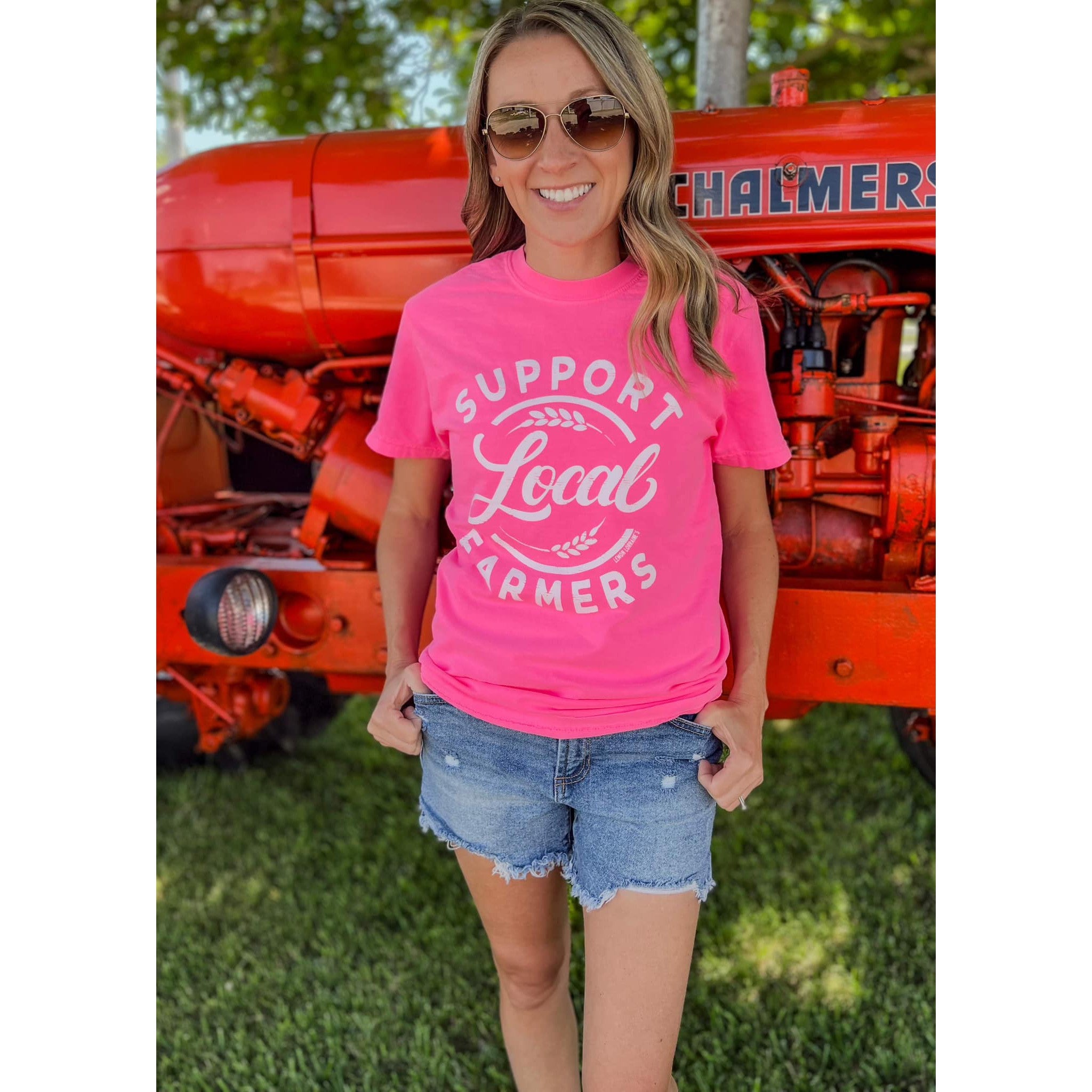 Support Local Farmers Neon Pink Tee