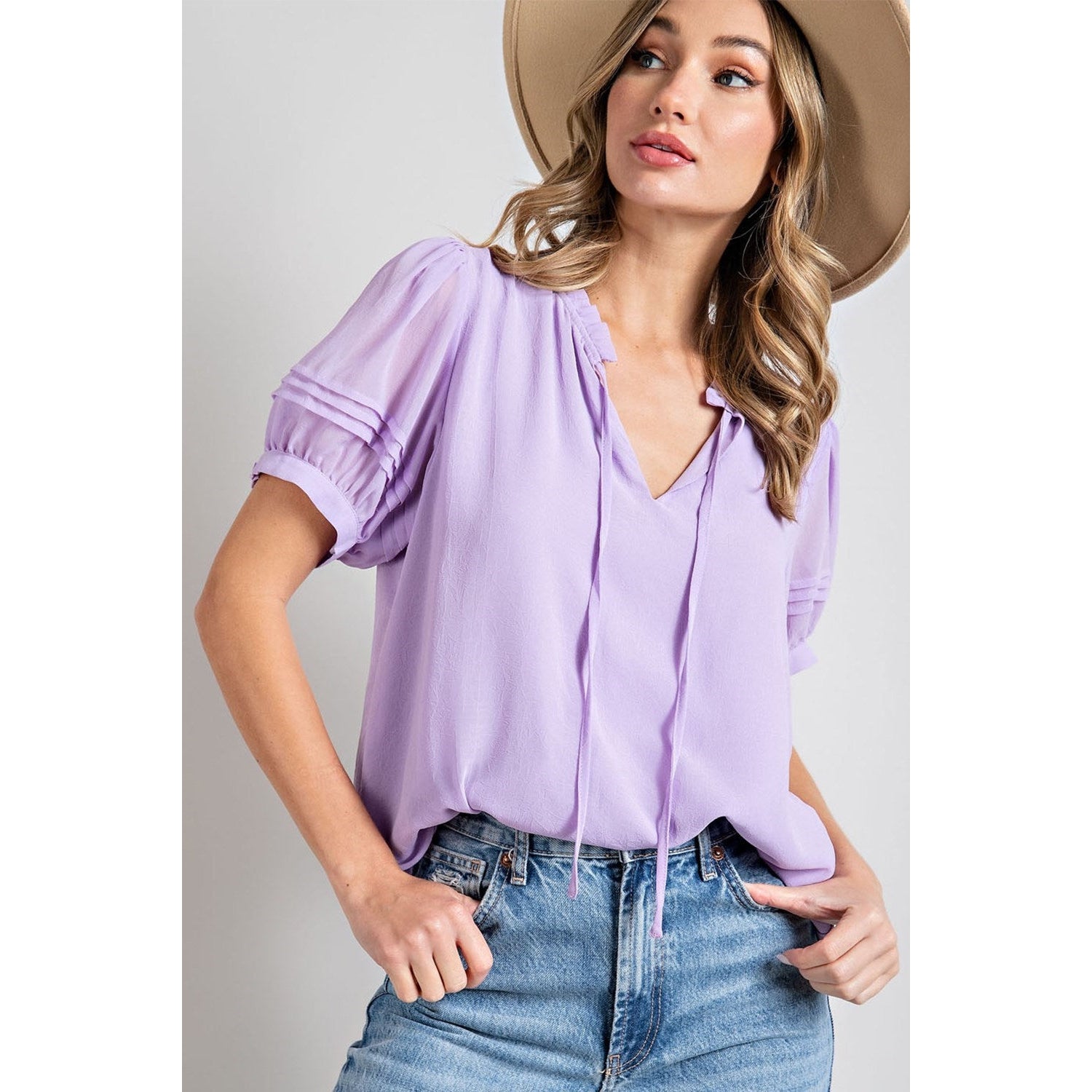 Lavender Tie Front Blouse