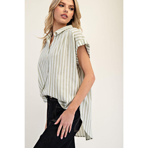 Sage Short Sleeve Striped Blouse
