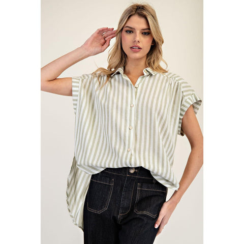 Sage Short Sleeve Striped Blouse