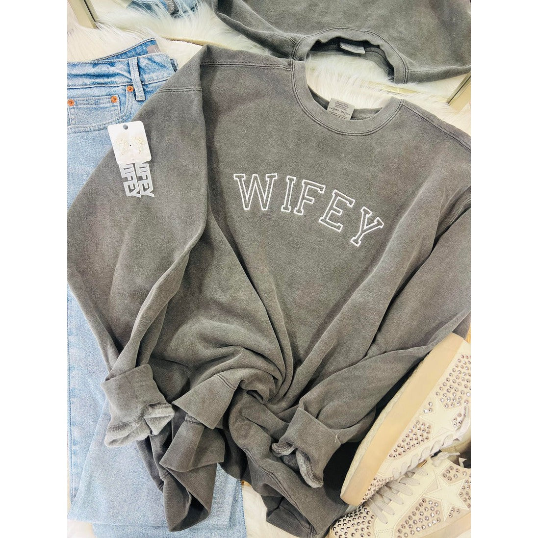 Wifey Embroidered Comfort Color Sweatshirt ***PREORDER***
