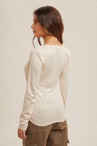 Cream Ruched Waist Square Neck Top