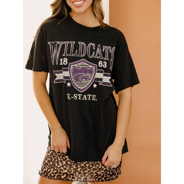 Kansas State Wildcats Pep Rally Black Thrifted Tee