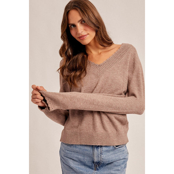 Mocha Scallop Edge Detailed Sweater