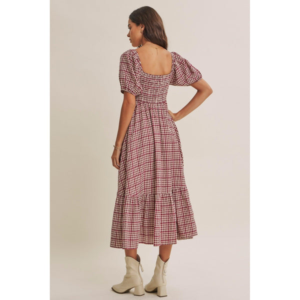 Burgundy Plaid Midi Dress
