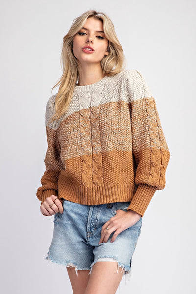 Ombre Cable Knit Long Sleeve Sweater