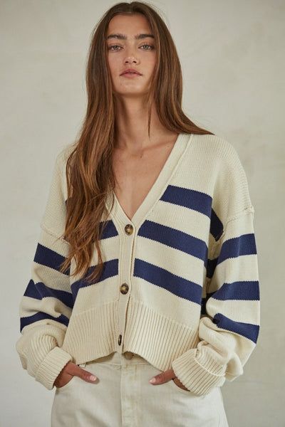 Cream and Navy Striped Cardigan