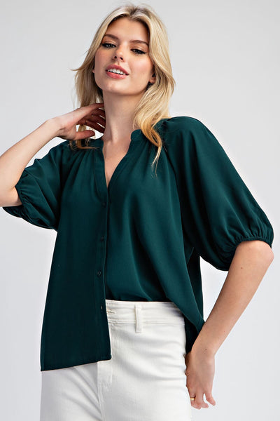 Hunter Green Half Sleeve Blouse