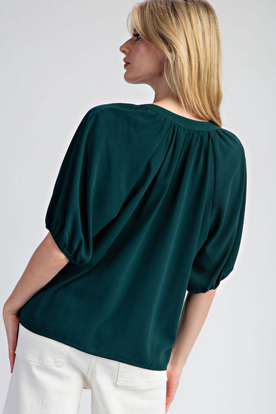 Hunter Green Half Sleeve Blouse