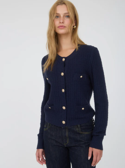 Navy Gold Button Cardigan
