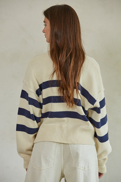 Cream and Navy Striped Cardigan