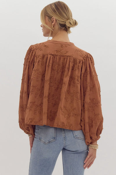 Chestnut Floral Embroidered Blouse