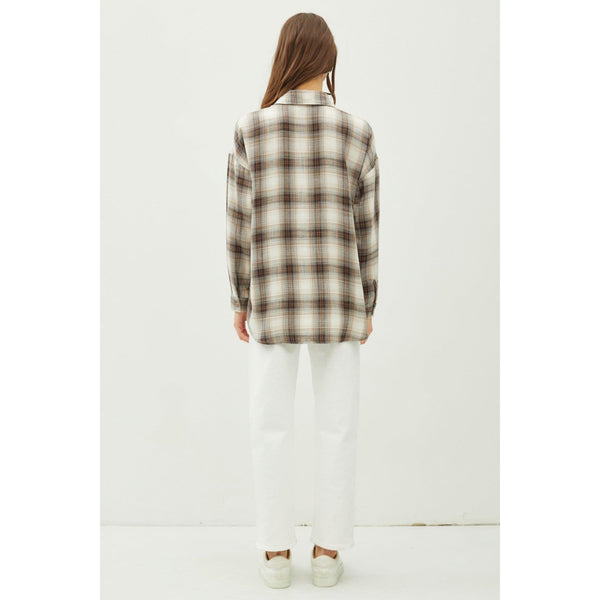 Grey and Beige Long Sleeve Flannel