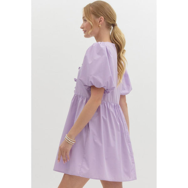 Lavender Bow Bubble Sleeve Mini Dress