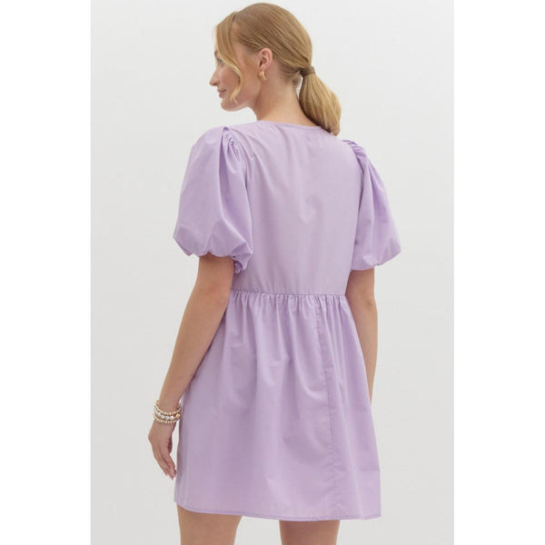 Lavender Bow Bubble Sleeve Mini Dress