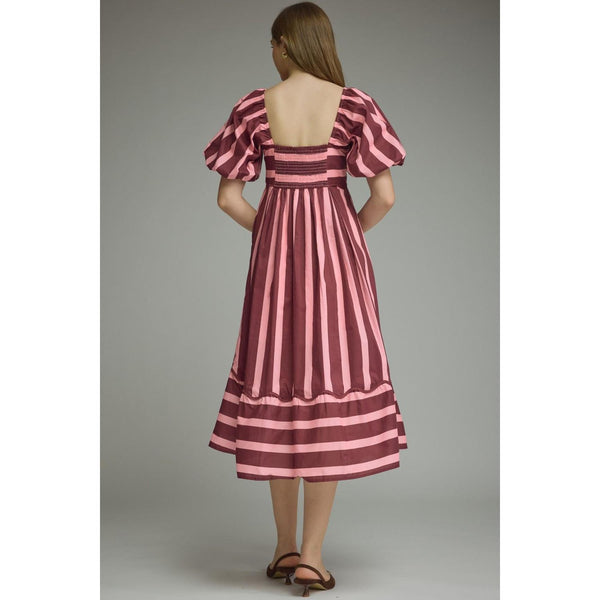 Pink & Burgundy Striped Midi Dress