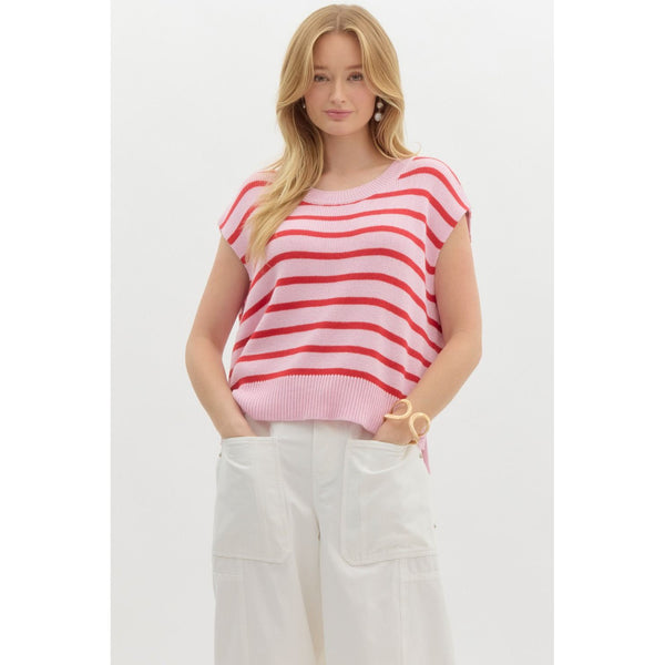 Pink Striped Knit Top