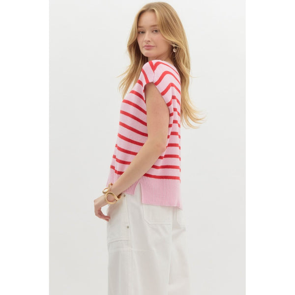 Pink Striped Knit Top