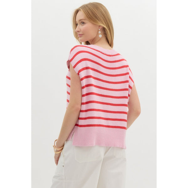 Pink Striped Knit Top