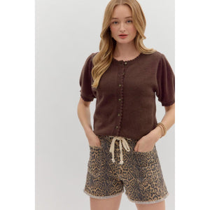 Chocolate Scalloped Sweater Top