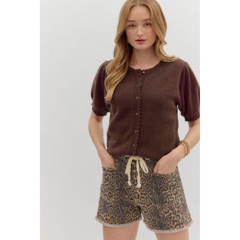 Chocolate Scalloped Sweater Top