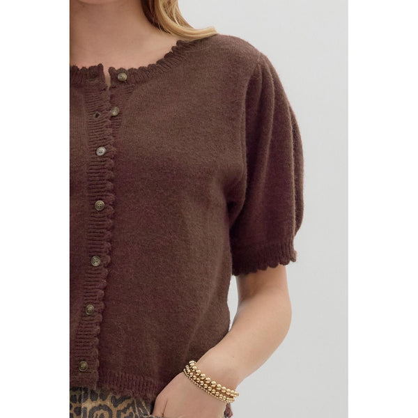 Chocolate Scalloped Sweater Top