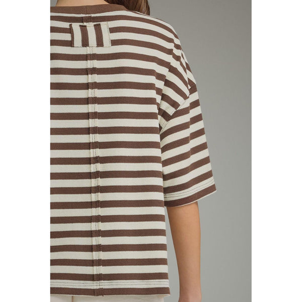 Brown Striped Oversized Waffle Knit Top
