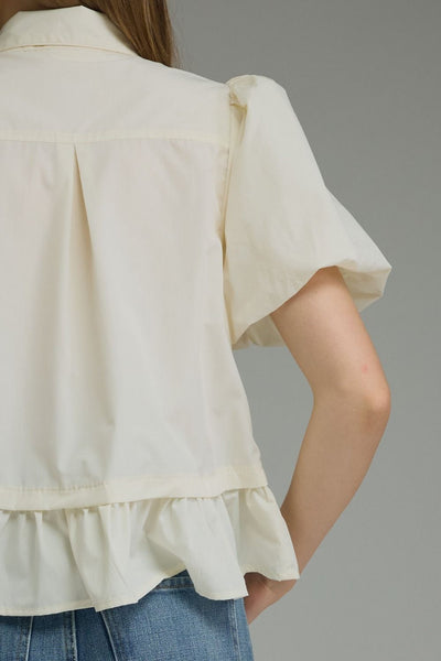 Cream Neck Tie Ruffle Blouse