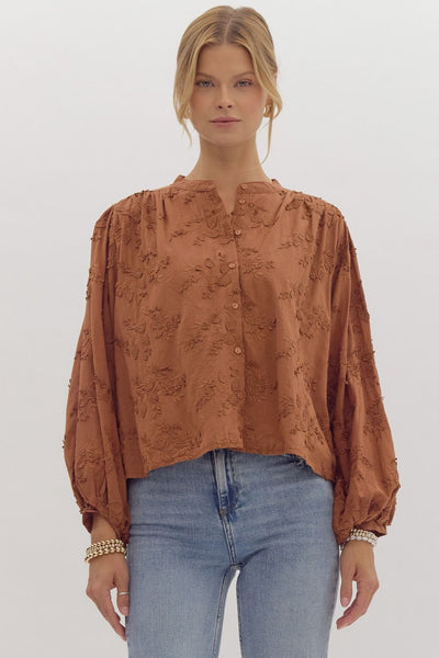 Chestnut Floral Embroidered Blouse