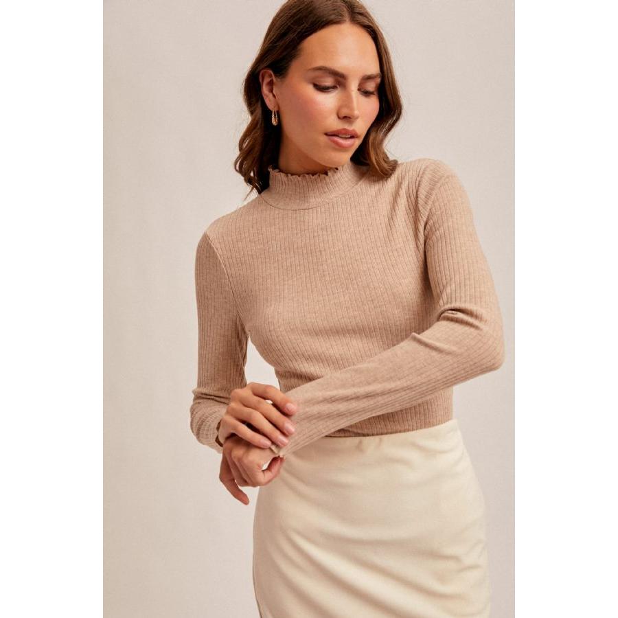 Mocha Ribbed Mock Neck Longsleeve