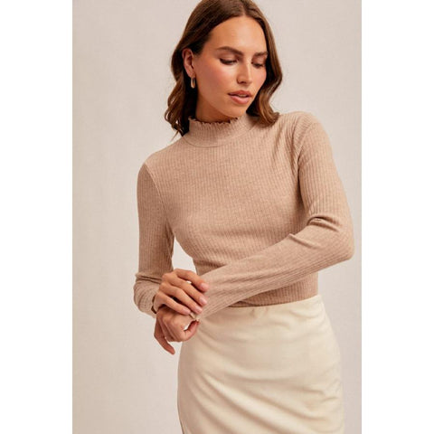 Mocha Ribbed Mock Neck Longsleeve