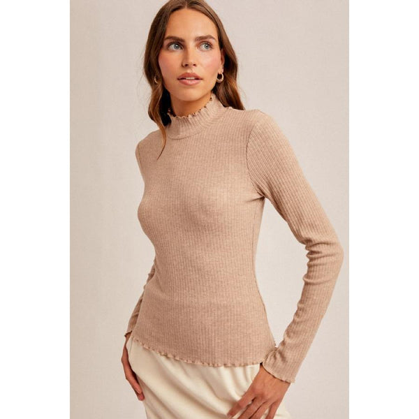 Mocha Ribbed Mock Neck Longsleeve