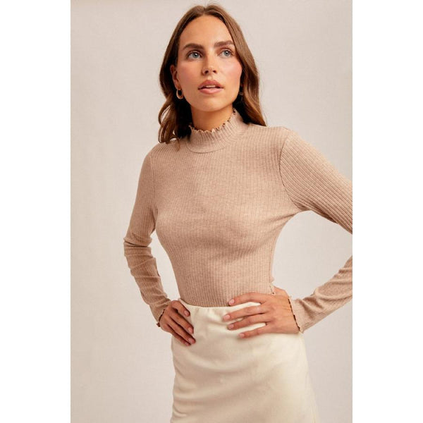 Mocha Ribbed Mock Neck Longsleeve